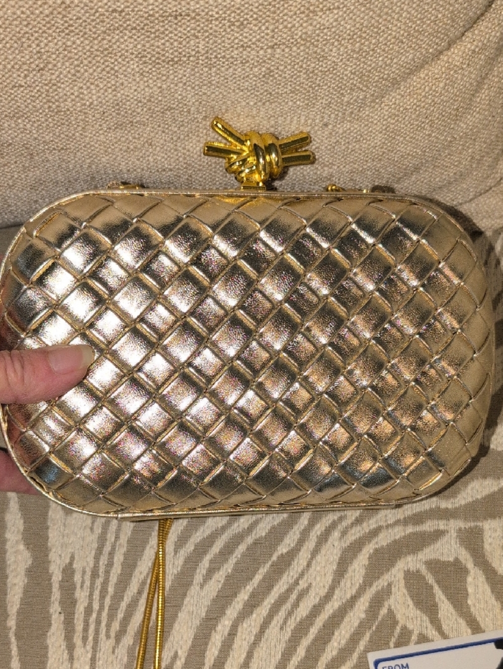 Metallic Gold Quilted Knot-Clasp Evening Clutch - NWT - Picture 6 of 10